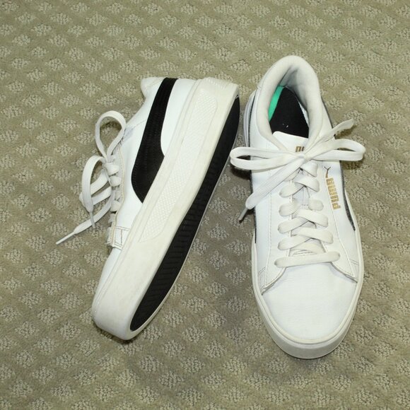 Size 8.5 - PUMA Smash Platform v3 White Black Gold Women's 390758-04 - Picture 1 of 7